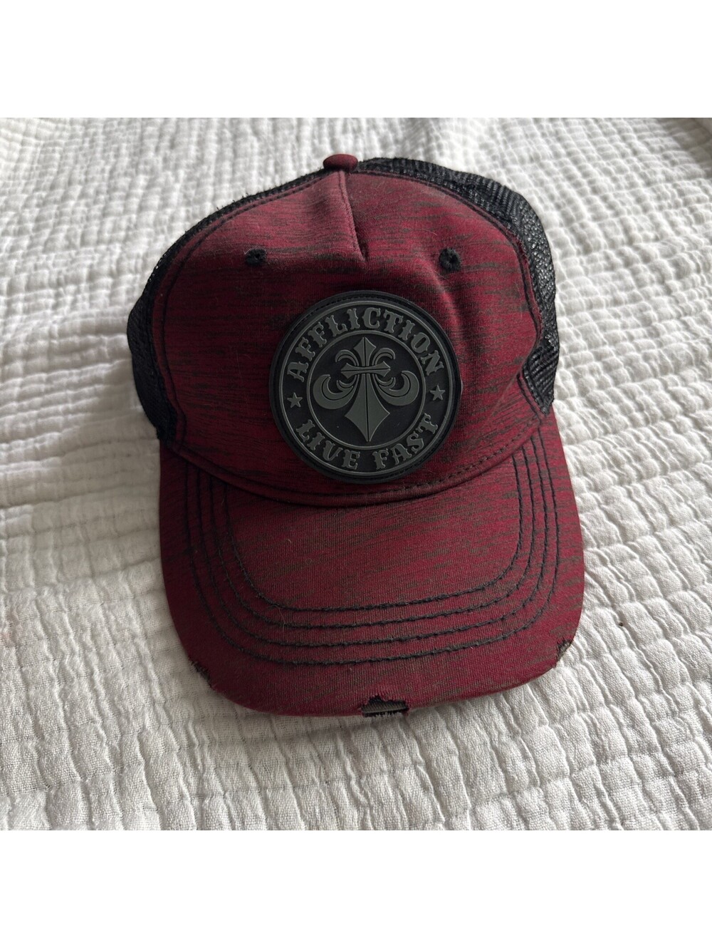 Affliction Brand Heather Red Snapback Trucker Hat PVC Live Fast Patch